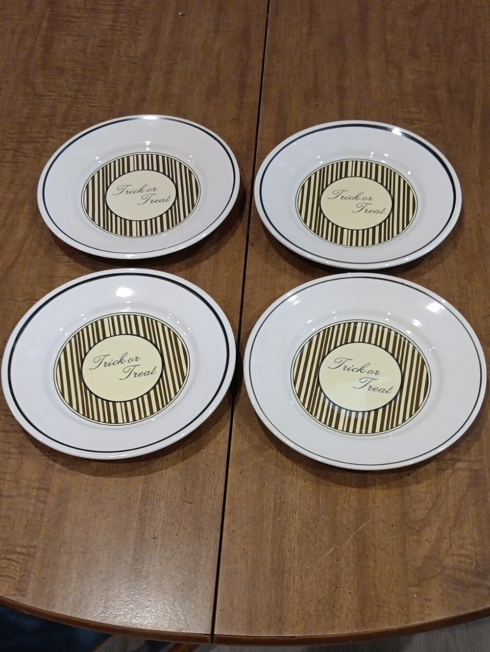 Trick or Treat White and Gold Accent Dessert Plates - Set of 4
